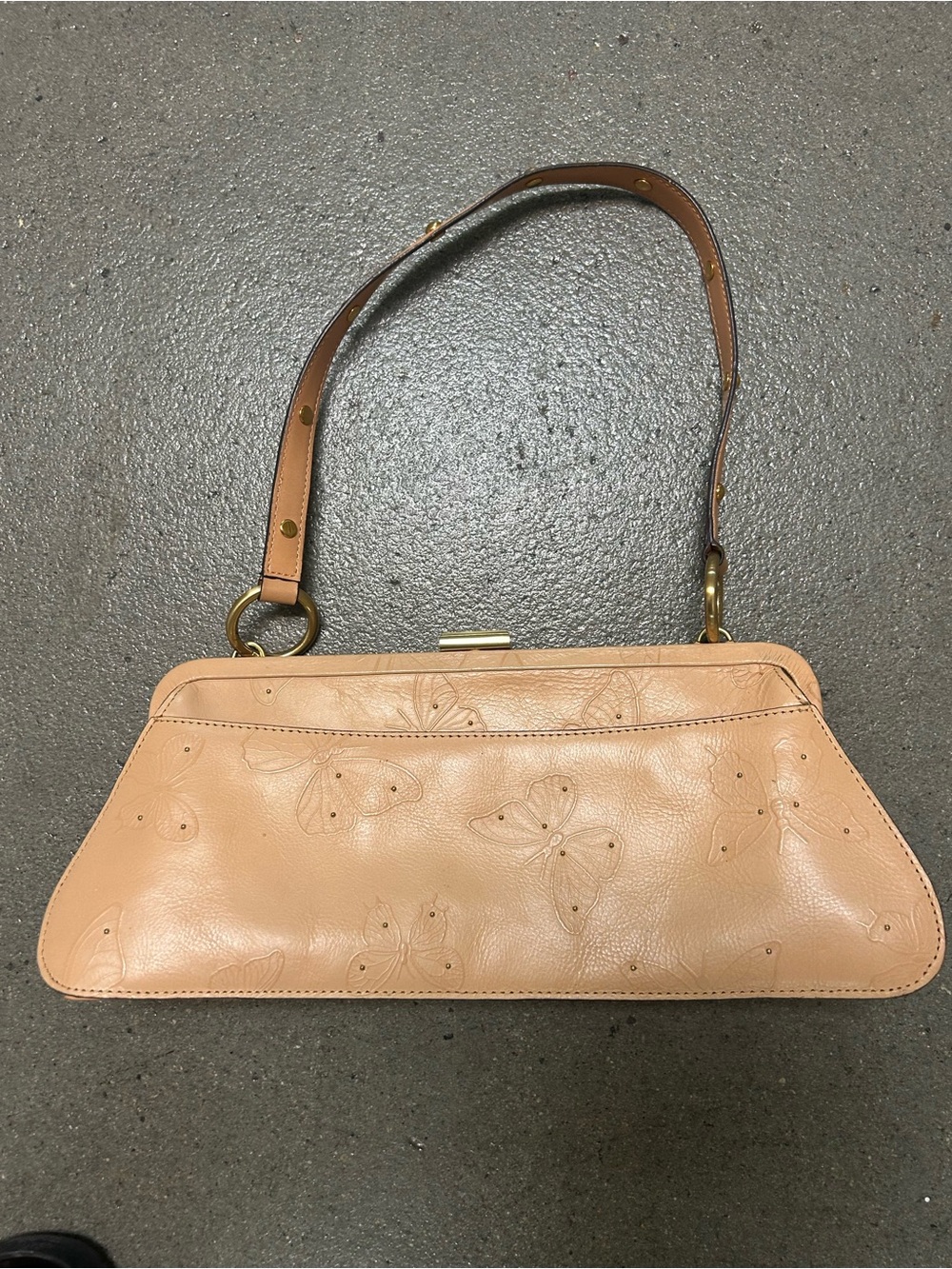 VTG Valerie Stevens Butterfly-Embossed Peach Leather Hand Bag
